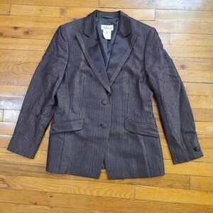 Louis Feraud Silk Jacket Blazer Size 10 Striped Brown Button Down Blazer